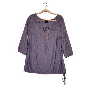 Faded Glory‎ Jean Look Navy Blouse Top Large Pullover Women Pre-owned Size Large